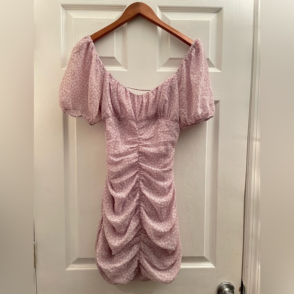 Purple floral tie back mini dress